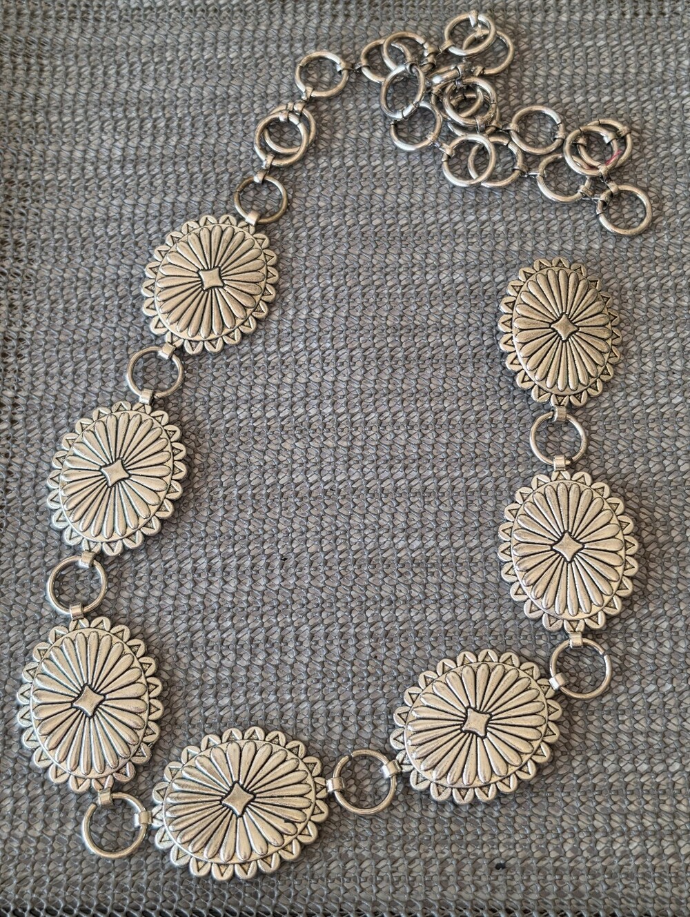 Silver Tone Western Concho Chain Link Belt  Adjustable Boho Cowgirl Style